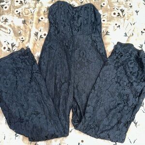 Altar'd State Black Strapless Lace Jumpsuit